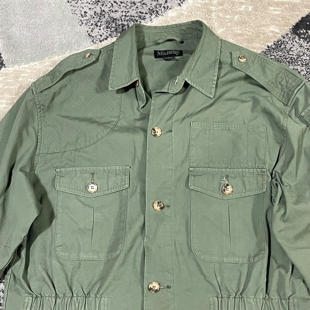 Midway USA Safari Jacket Mens XL Tall Green Shooting Chore Coat Pockets Hunting